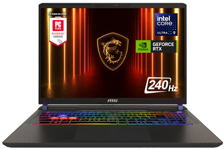 5 YEARS IN A ROW
2025
PC MAG READERS' CHOICE
intel CORE ULTRA 9
NVIDIA GEFORCE RTX
240 Hz
msi