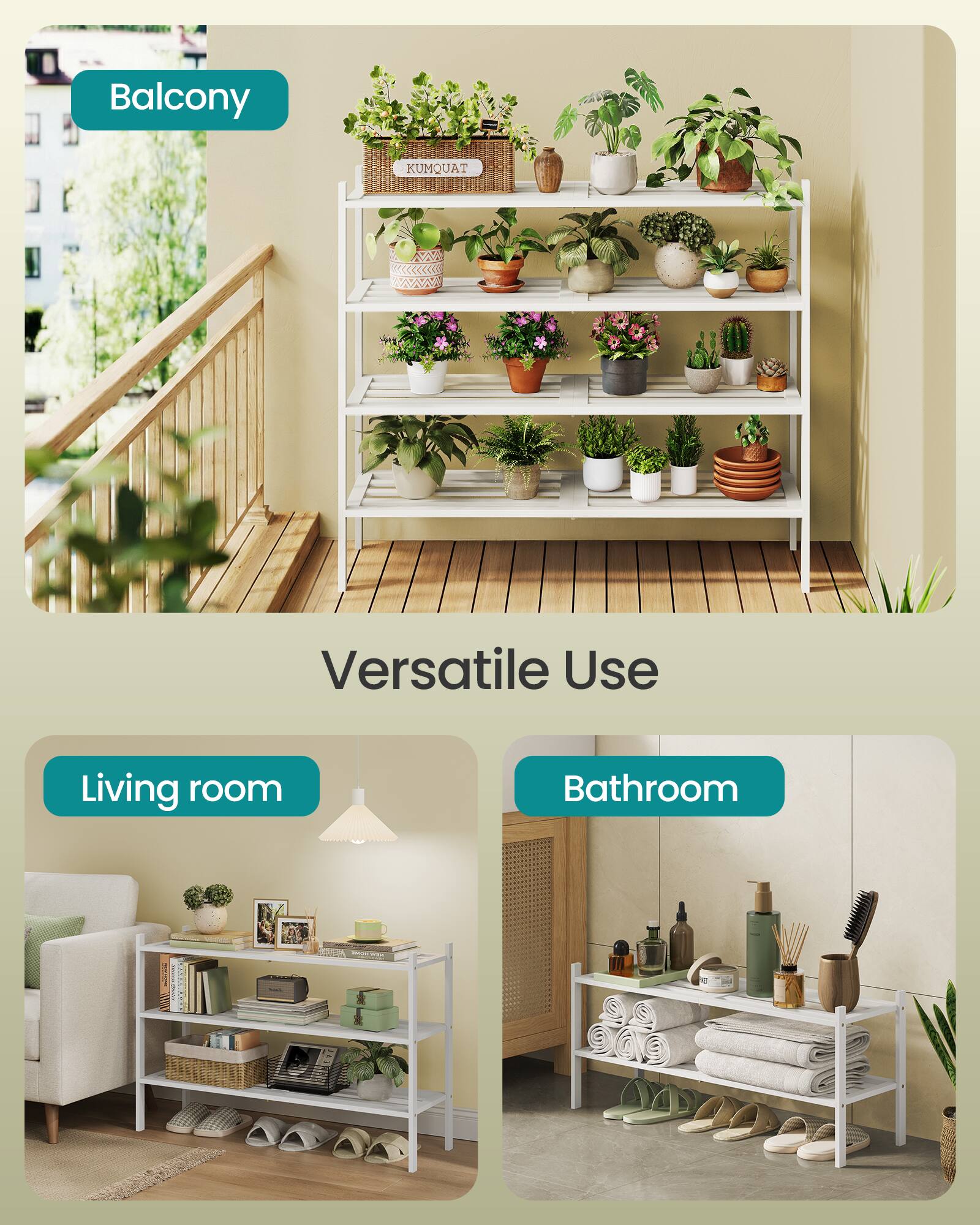 Balcony  
KUMQUAT  
Versatile Use  
Living room  
Bathroom
