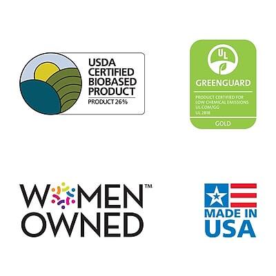 USDA Certified Biobased Product 26%  
UL GreenGuard Product Certified for Low Chemical Emissions UL COM/GG UL 2818 Gold  
Women Owned  
Made in USA