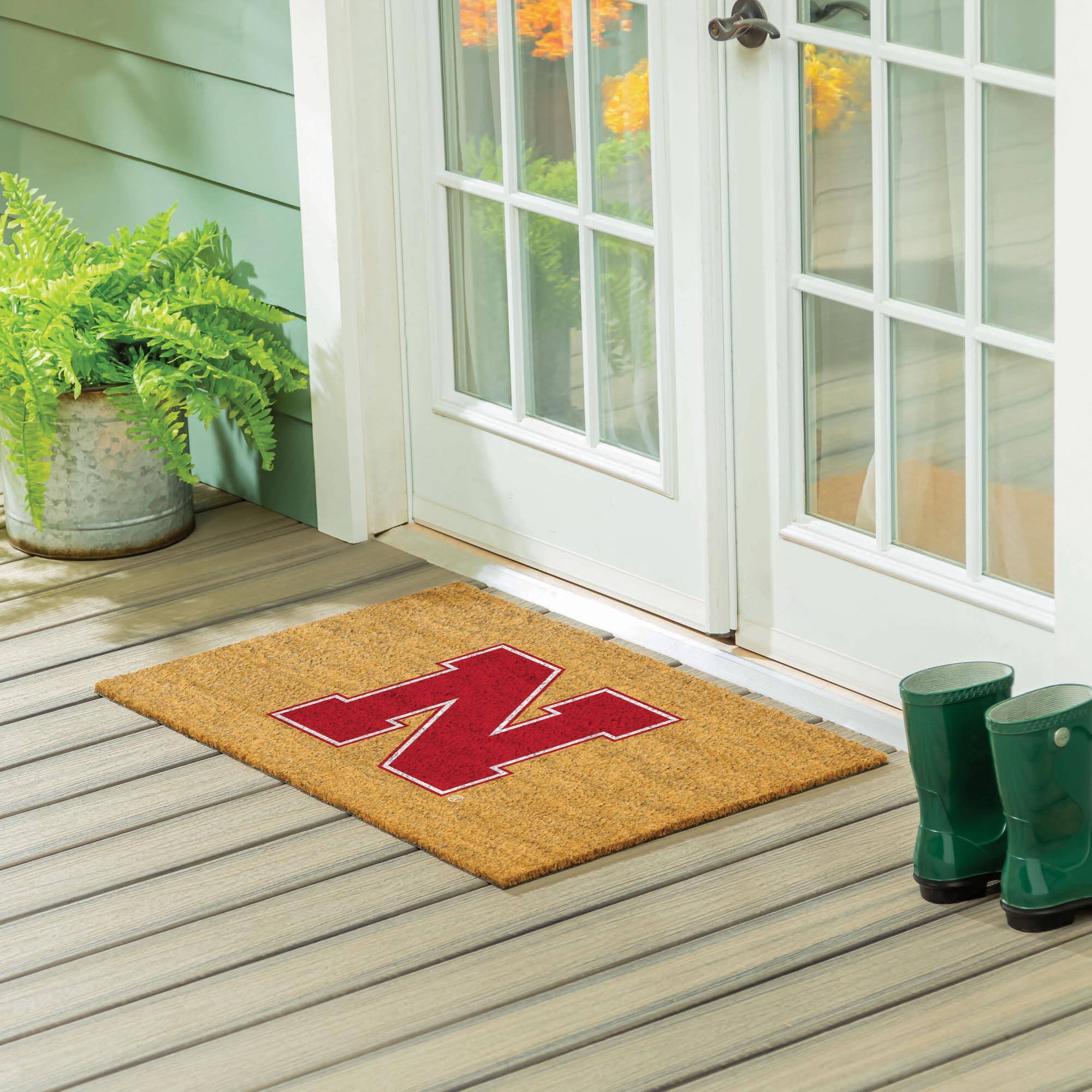 Alt View 1. Evergreen Enterprises - Nebraska Huskers 24" x 36" Outdoor Team Logo Coir Mat - Brown.