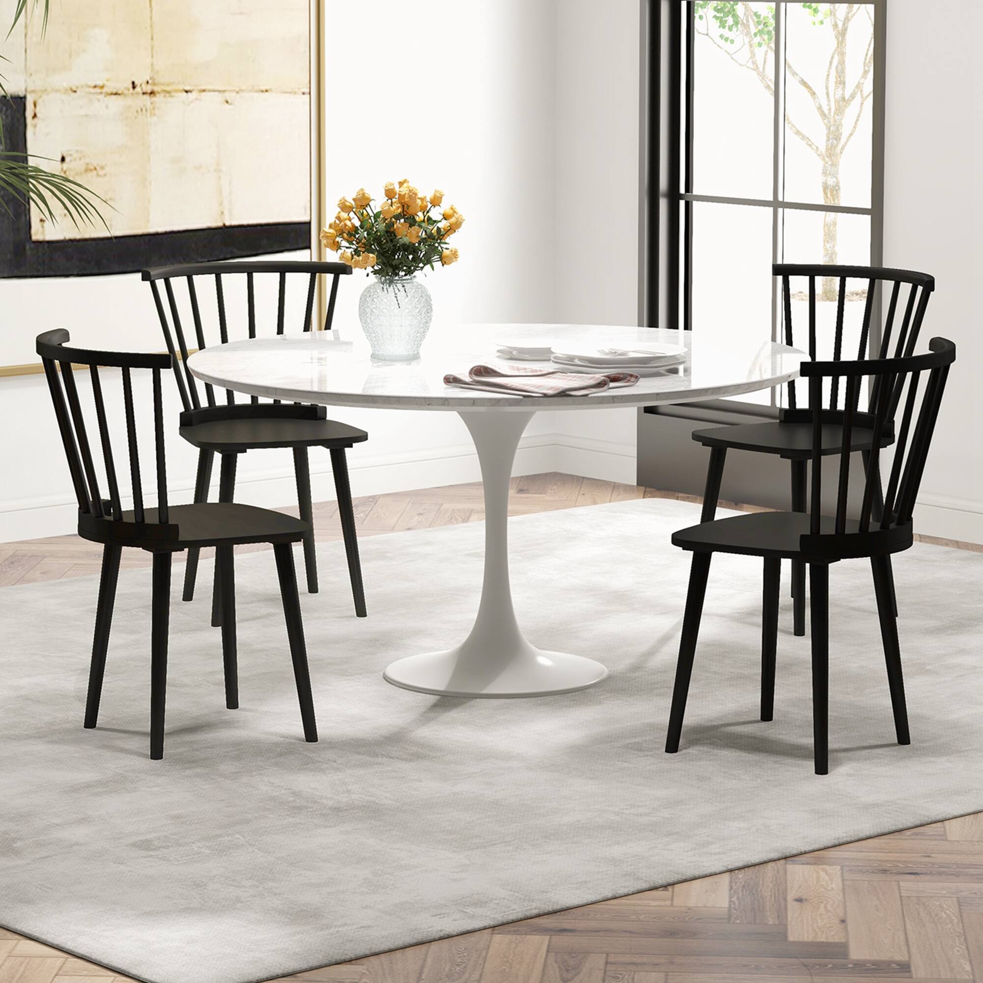 Alt View 4. Costway - Rubber Wood Windsor Dining Chairs Set of 2 with Spindle Back for Living Room - Black.