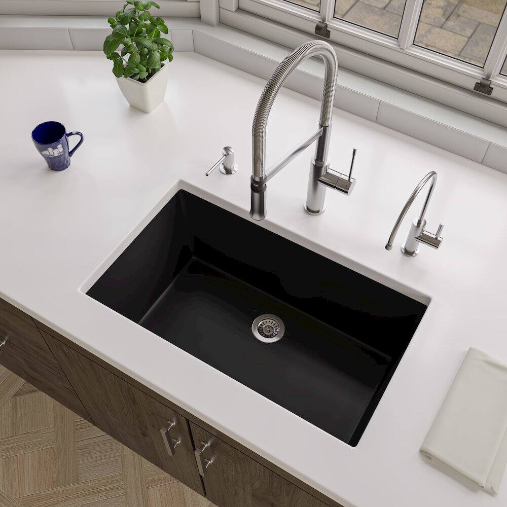 Alt View 2. Alfi - ALFI brand Black Matte 30 x 18 Fireclay Undermount / Drop In Fireclay Kitchen Sink - Black.