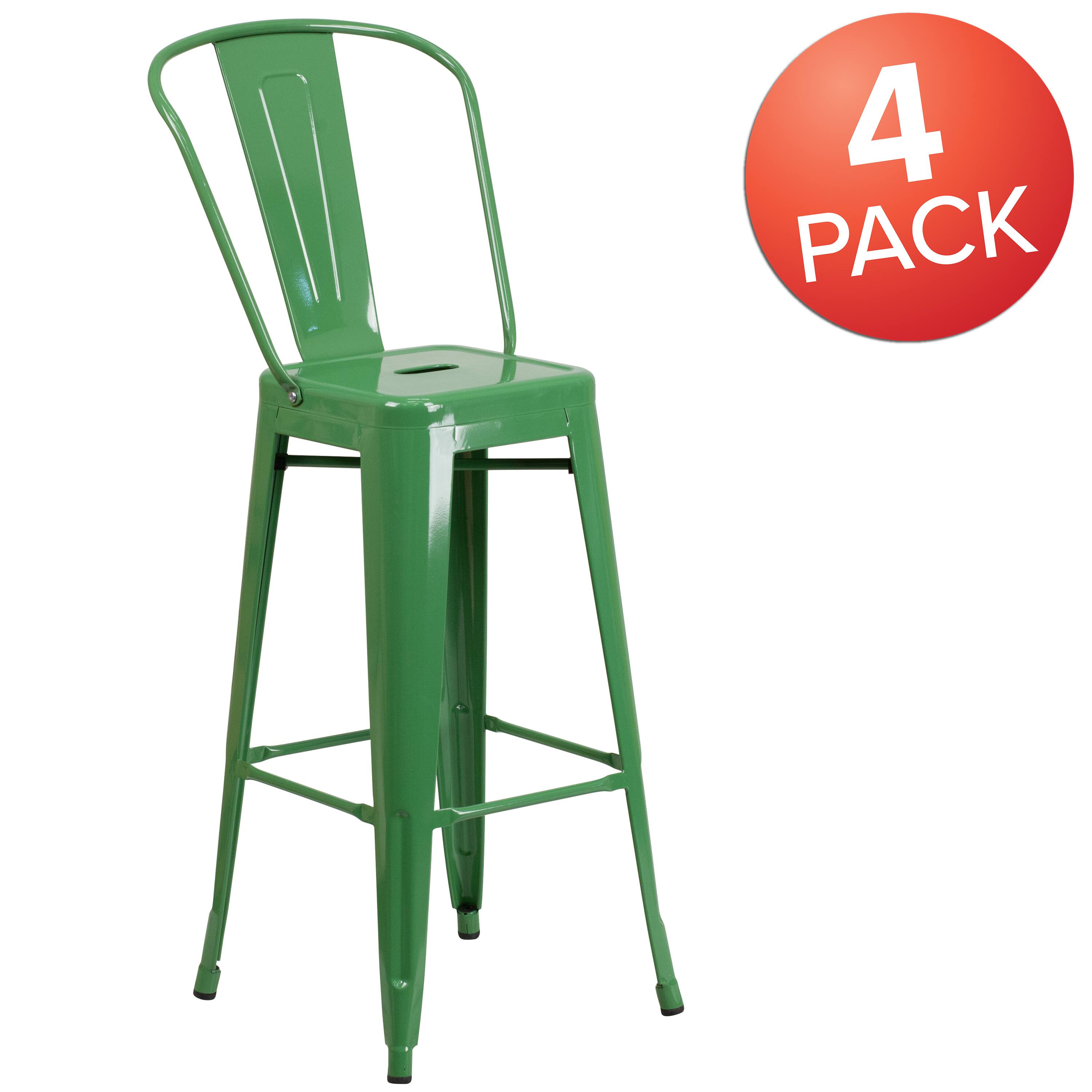 Alt View 1. Emma + Oliver - Commercial Grade 4 Pack 30" High Metal Indoor-Outdoor Barstool with Back - Green.