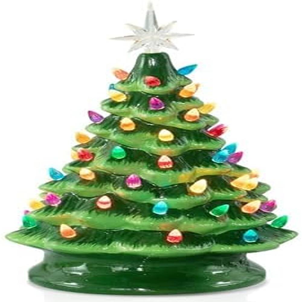 RTMB - 13" Ceramic Christmas Tree with Multicolor LED Lights – Tabletop Decor - Warm White