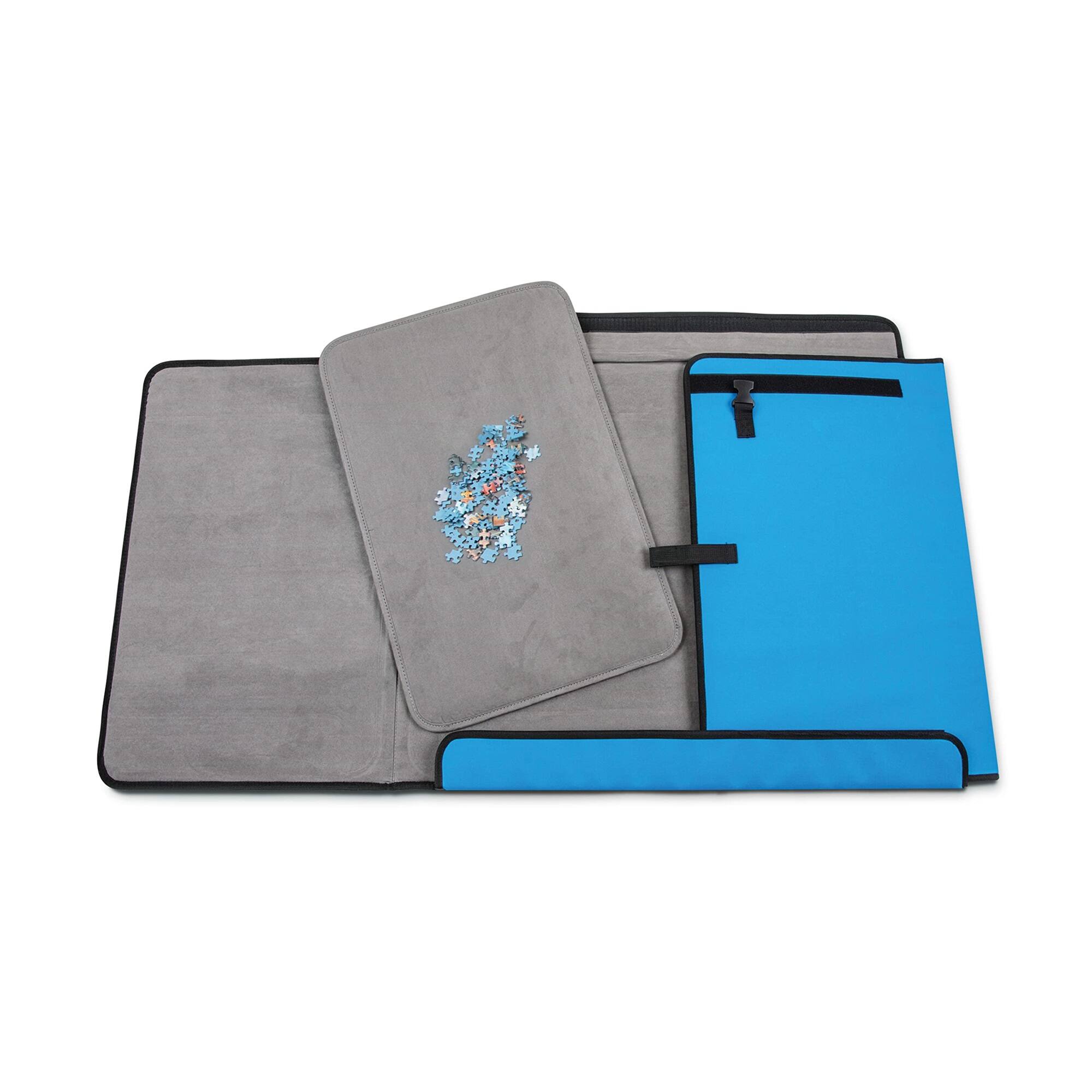 Front. Jumbl - 1500-Piece Puzzle Caddy, Portable Puzzle Board & Travel Case with 2 Trays & Handle - Blue.