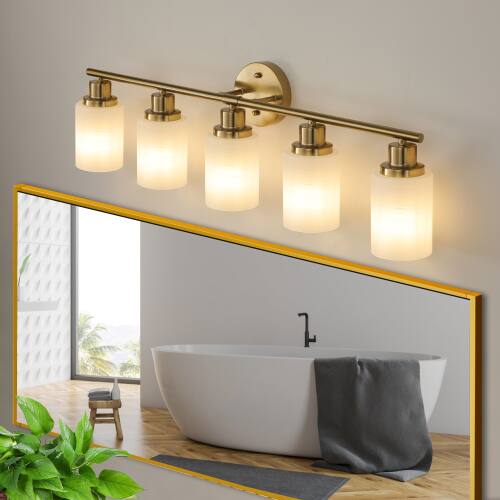 Alt View 1. LUCKY ONE - 31in Wall Mount Vanity Light, 5-Light Gold Sconce with Frosted Glass Shades for Bathroom - Coppery.