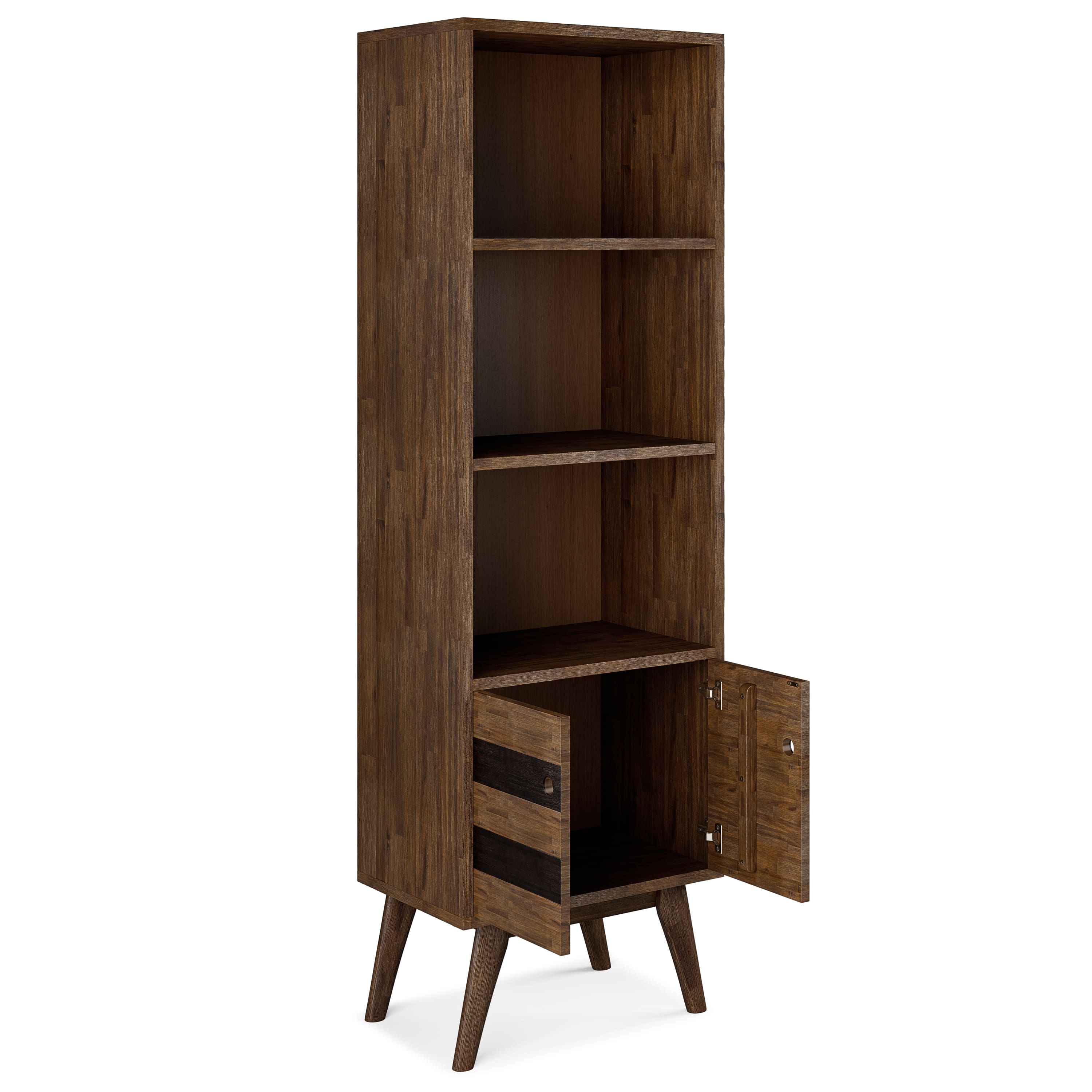 Left. Simpli Home - Clarkson Bookcase with Storage - Rustic Natural Aged Brown.