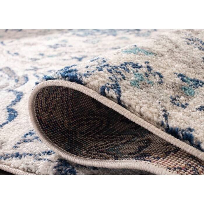 Left. Hivvago - 3' x 5' Coastal Blue Grey Damask Indoor Area Rug - Blue, Grey.