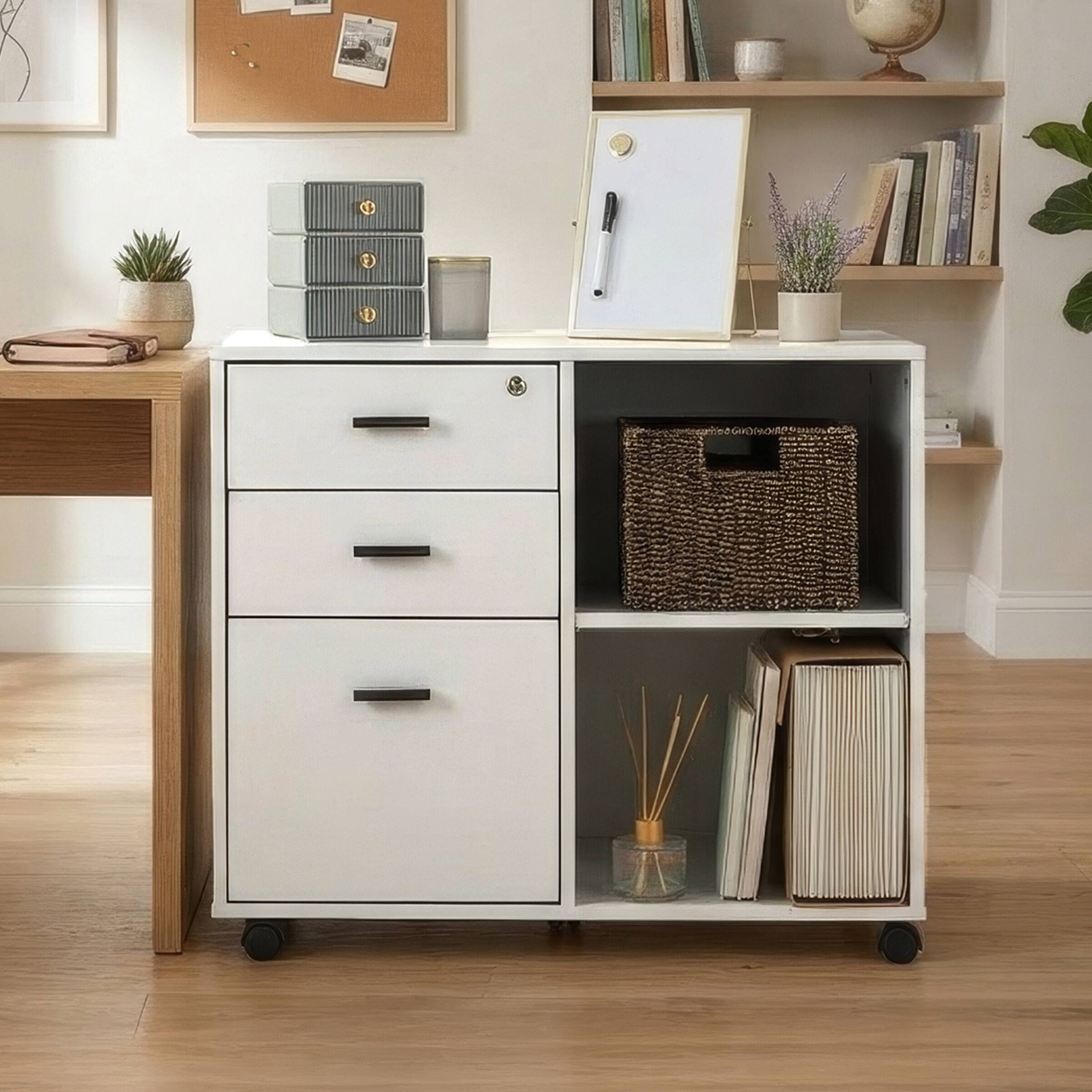 Alt View 7. Lavish Home - 3 Drawer File Cabinet with Lock - Wooden Lateral Filing Cabinet with 3 Storage Drawers and Adjustable Shelf.