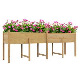 Outsunny - Wooden Raised Garden Bed with Bed Liner and Drain Holes, Large Elevated Planter Box with Legs - Natural Wood