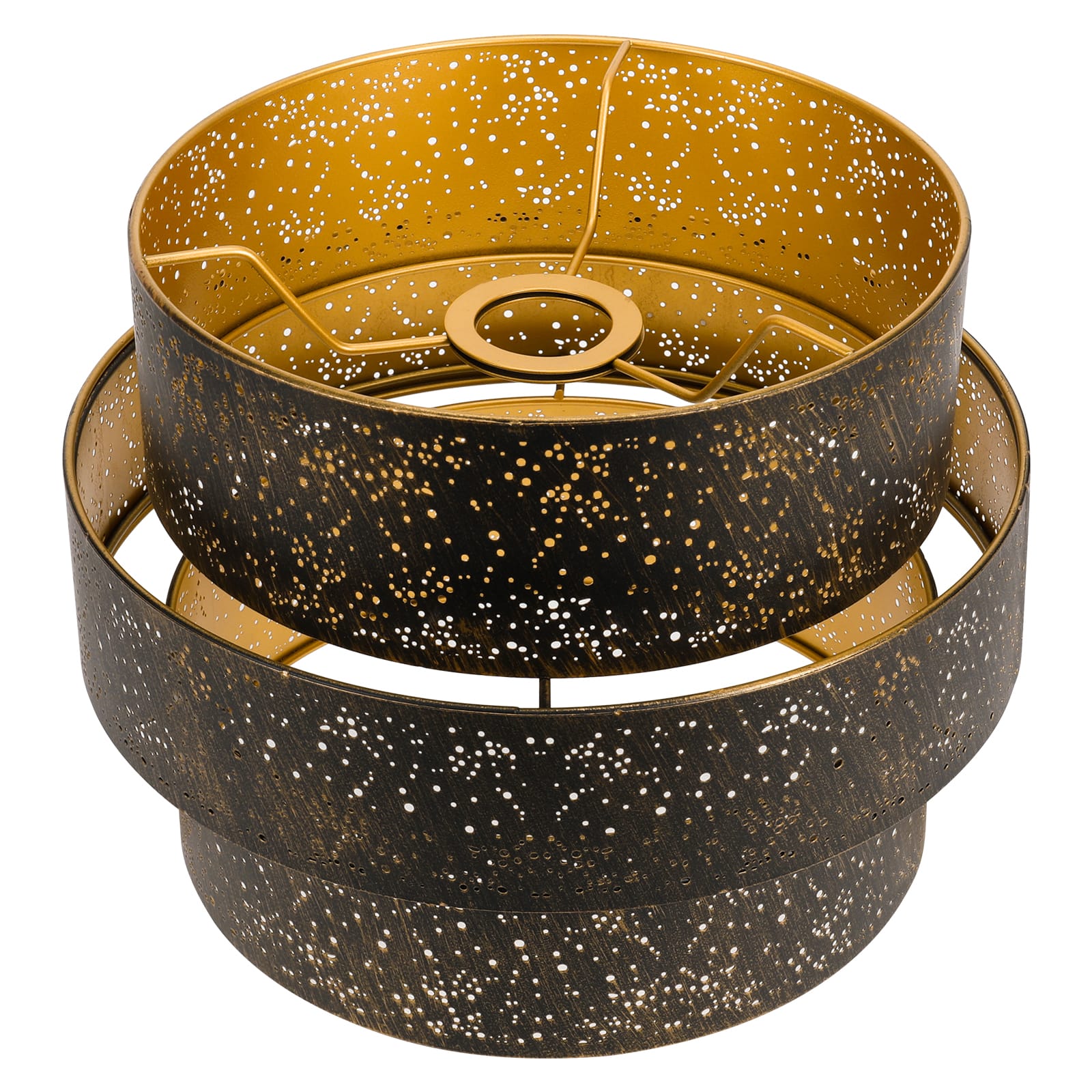 3-tier Drum Lampshade, ALUCSET Metal Lamp Shades for Pendant Lamp Floor Lamp Chandelier Replacement, Antique Bronze Gold - Antique Bronze&Gold