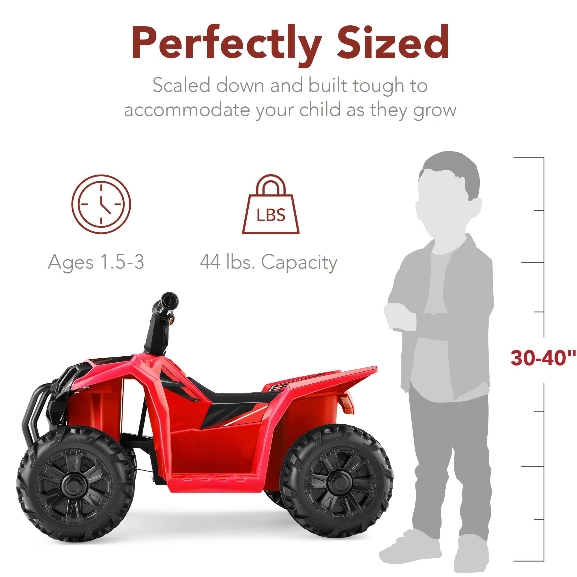 Perfectly Sized  
Scaled down and built tough to accommodate your child as they grow  
Ages 1.5-3  
44 lbs. Capacity  
30-40"