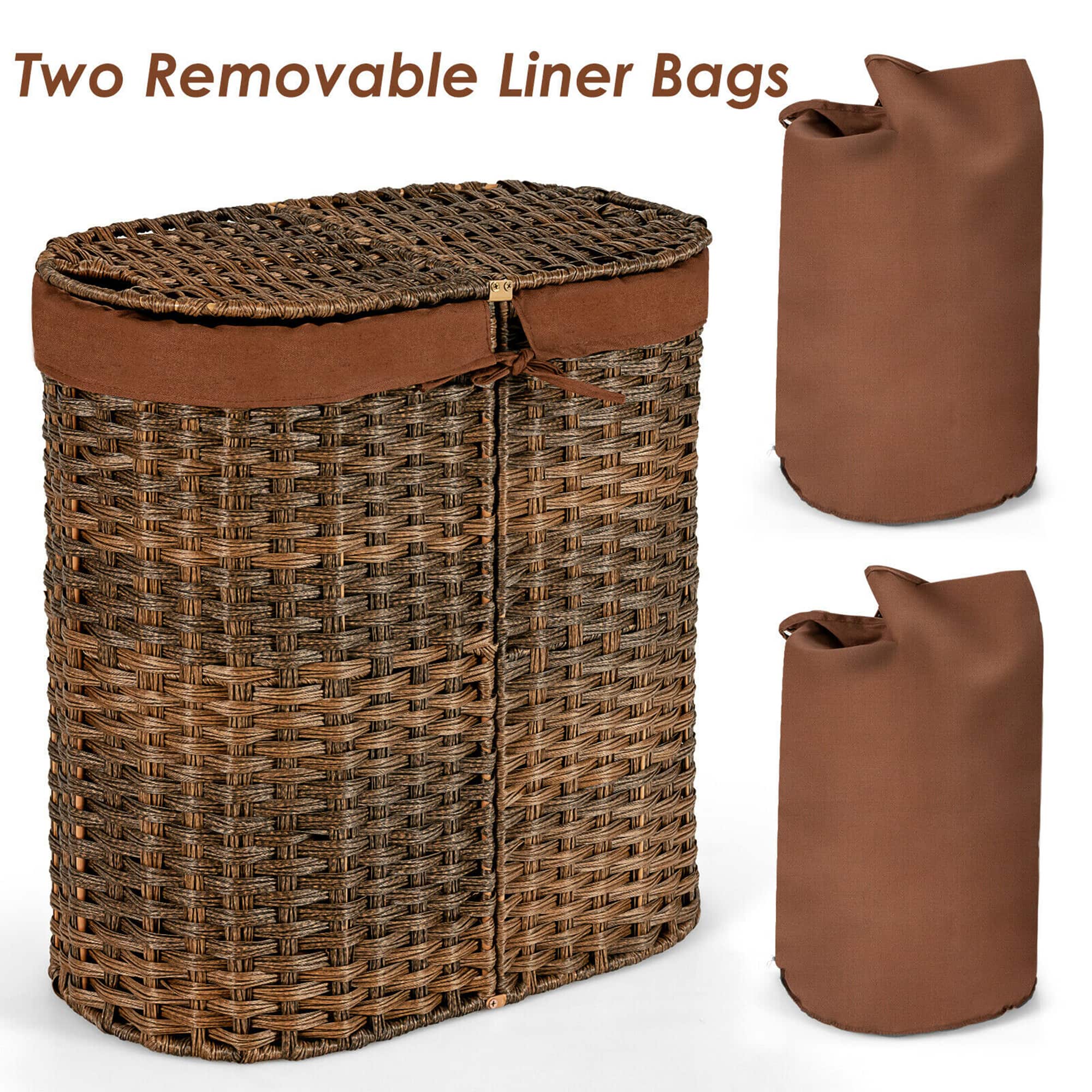 Best Buy Costway Handwoven Laundry Hamper Laundry Basket w/2 Removable