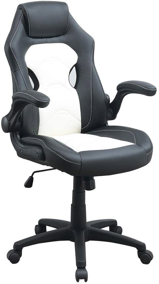 Spaco - Modern Gaming Executive Office Chair, Ergonomic High Back, Adjustable Height, Plush Cushion, Armrest Support - Black White