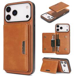 Dteck - For Apple iPhone 17 Pro Mag Safe Case,2-in-1 Magnetic Wallet Card Holder PU Leather Silicone Frame Shockproof Cover - Brown