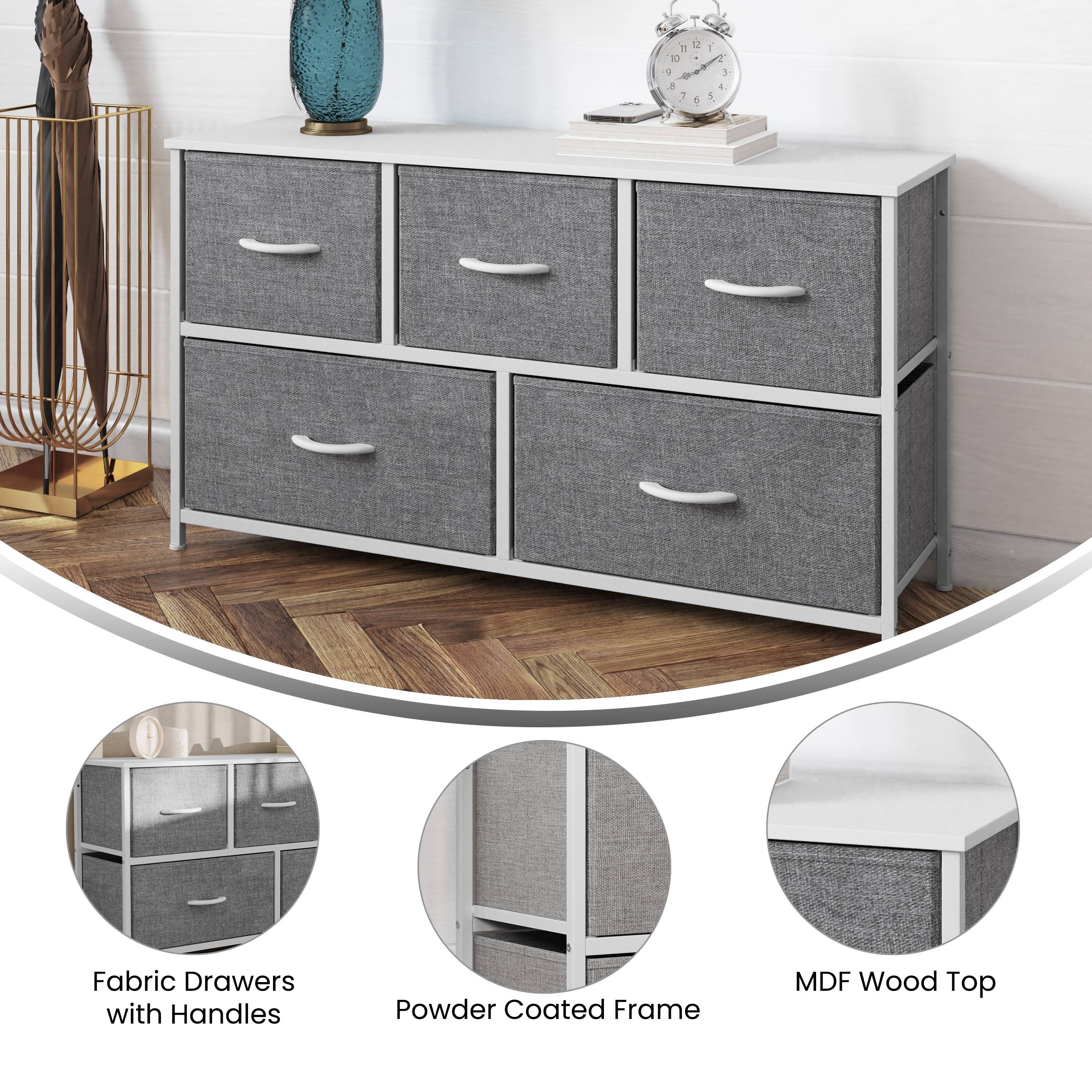 Fabric Drawers with Handles  
Powder Coated Frame  
MDF Wood Top