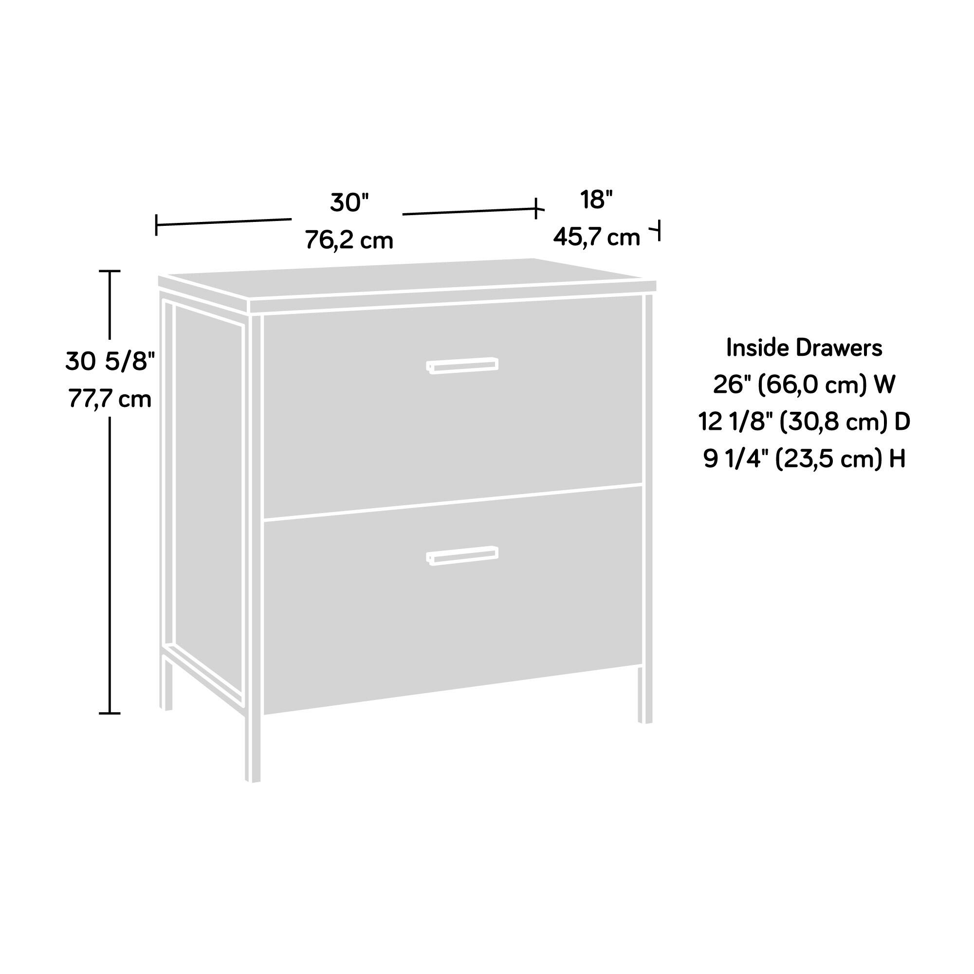 - Height: 30 5/8" (77.7 cm)
- Width: 30" (76.2 cm)
- Depth: 18" (45.7 cm)

Inside Drawers:
- Width: 26" (66.0 cm)
- Depth: 12 1/8" (30.8 cm)
- Height: 9 1/4" (23.5 cm)