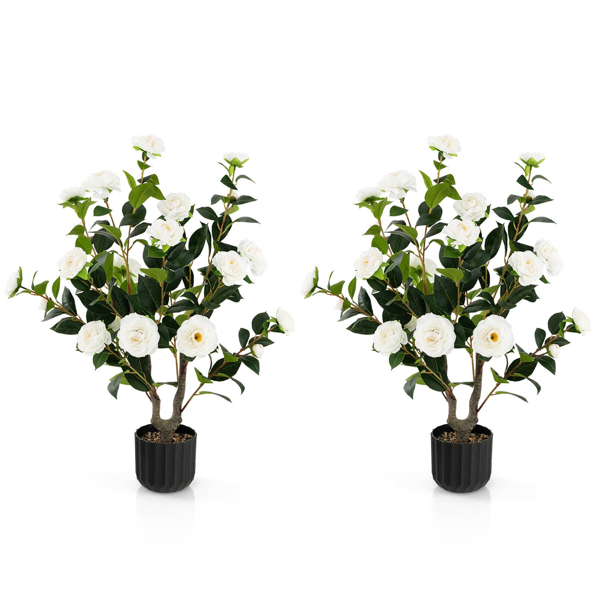 Gymax - 2-Pack 38'' Artificial Camellia Tree Faux Floral Plant for Decoration - White price history on PriceWatchPro