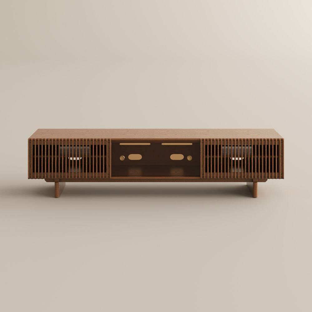 Alt View 1. POVISON - 95" Mid-Century Modern TV Stand with storage - Walnut Color.