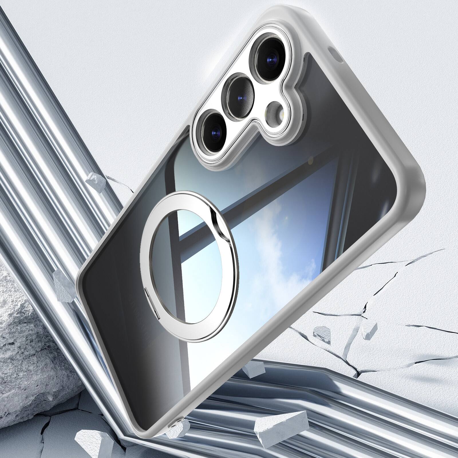 Alt View 1. Dteck - Magnetic Clear Case For Samsung Galaxy S26+, Shockproof Anti-Scratch 360° Ring Holder Stand PC+TPU Protection Cover - Gray.