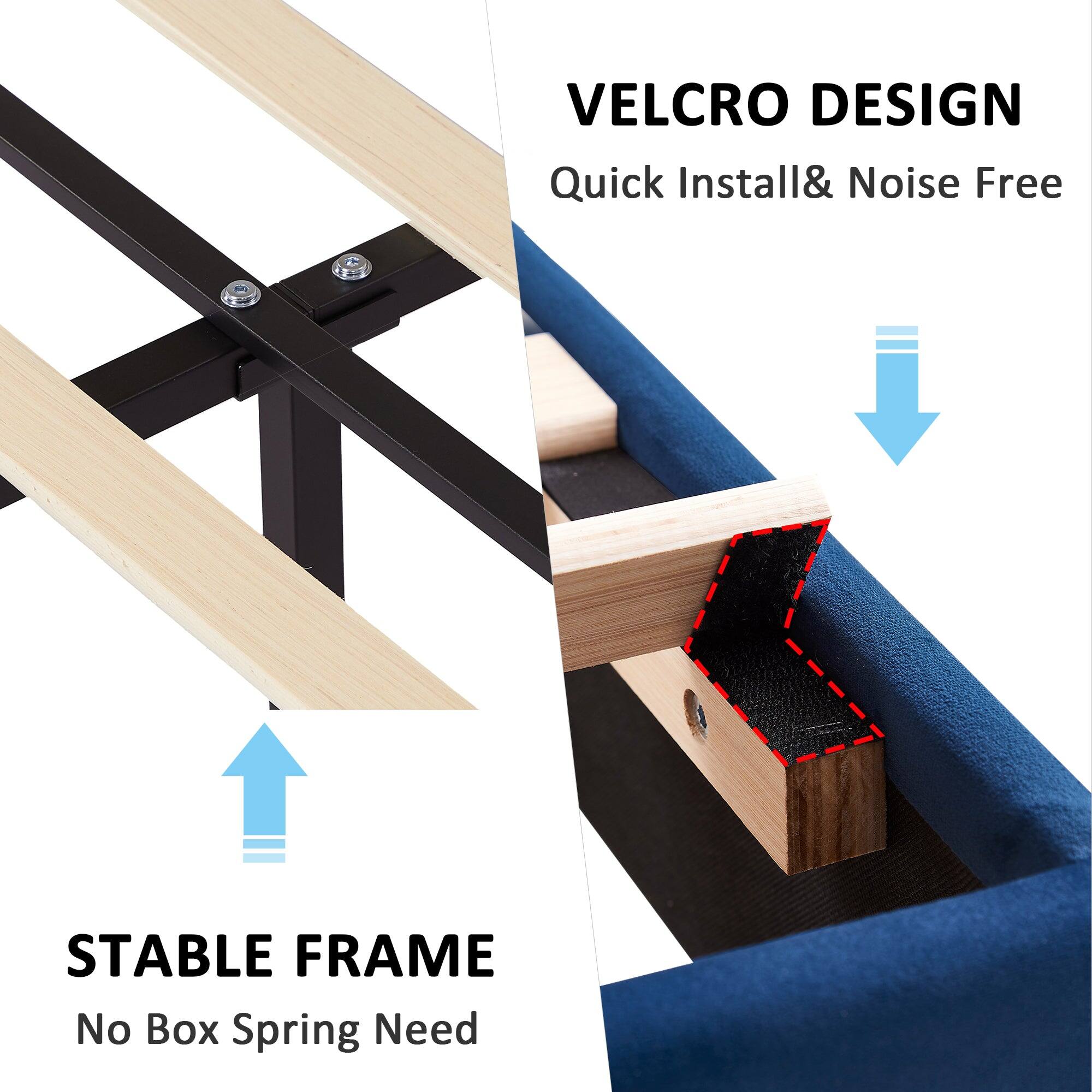 VELCRO DESIGN  
Quick Install & Noise Free  

STABLE FRAME  
No Box Spring Need