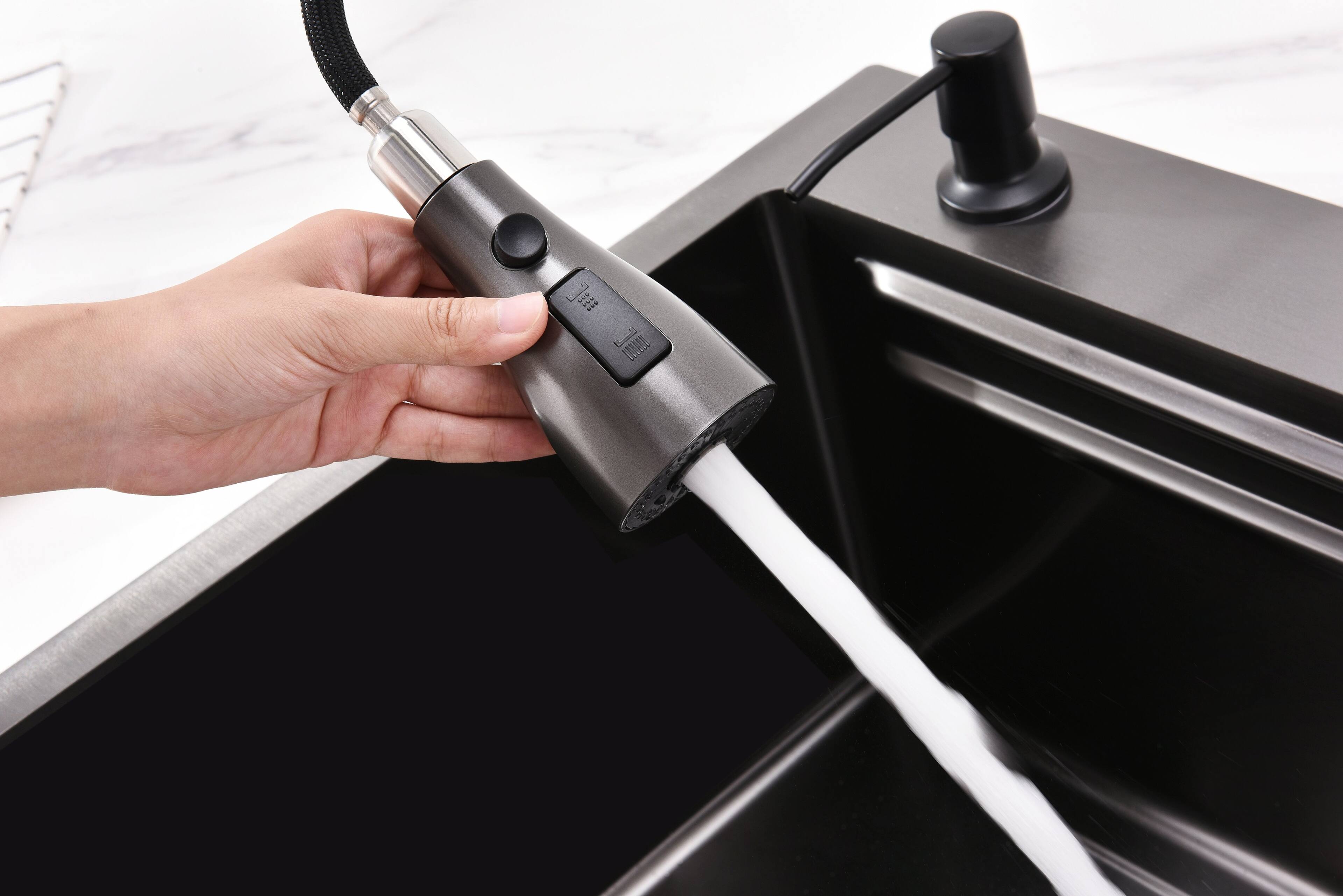 Alt View 8. Siljoy - Waterfall Kitchen Sink Stainless Steel Single Bowl Multifunctional Workstation with Flying-rain Faucet & Cutting Board - Black.