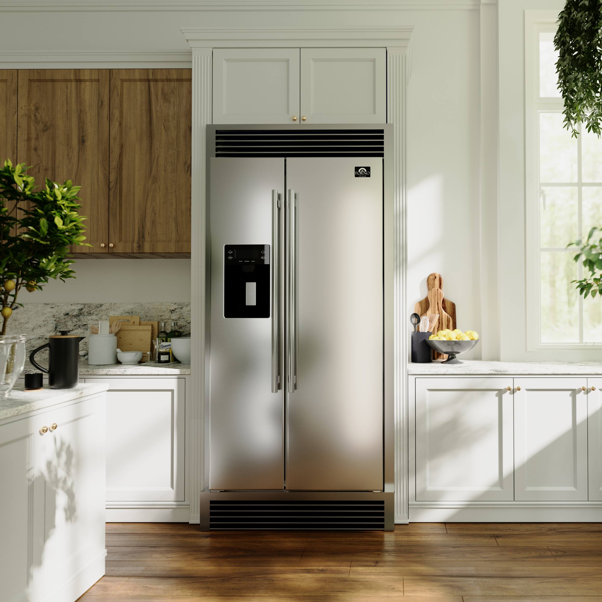 Alt View 10. Forno Appliances - 36 in. Wide Salerno 20 Cu. Ft. Side-by-Side Refrigerator with Extendable Decorative Trim Grill - Stainless Steel.