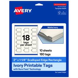 Avery - 2" x 1-1/4" Rectangle Scalloped Tags, Matte Ivory, 180ct - White