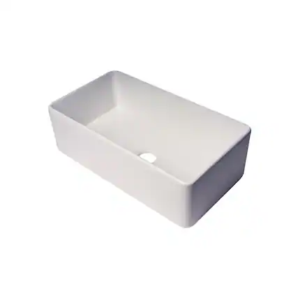 Front. Alfi - 33" White Thin Wall Single Bowl Smooth Apron Fireclay Kitchen Farm Sink - White.