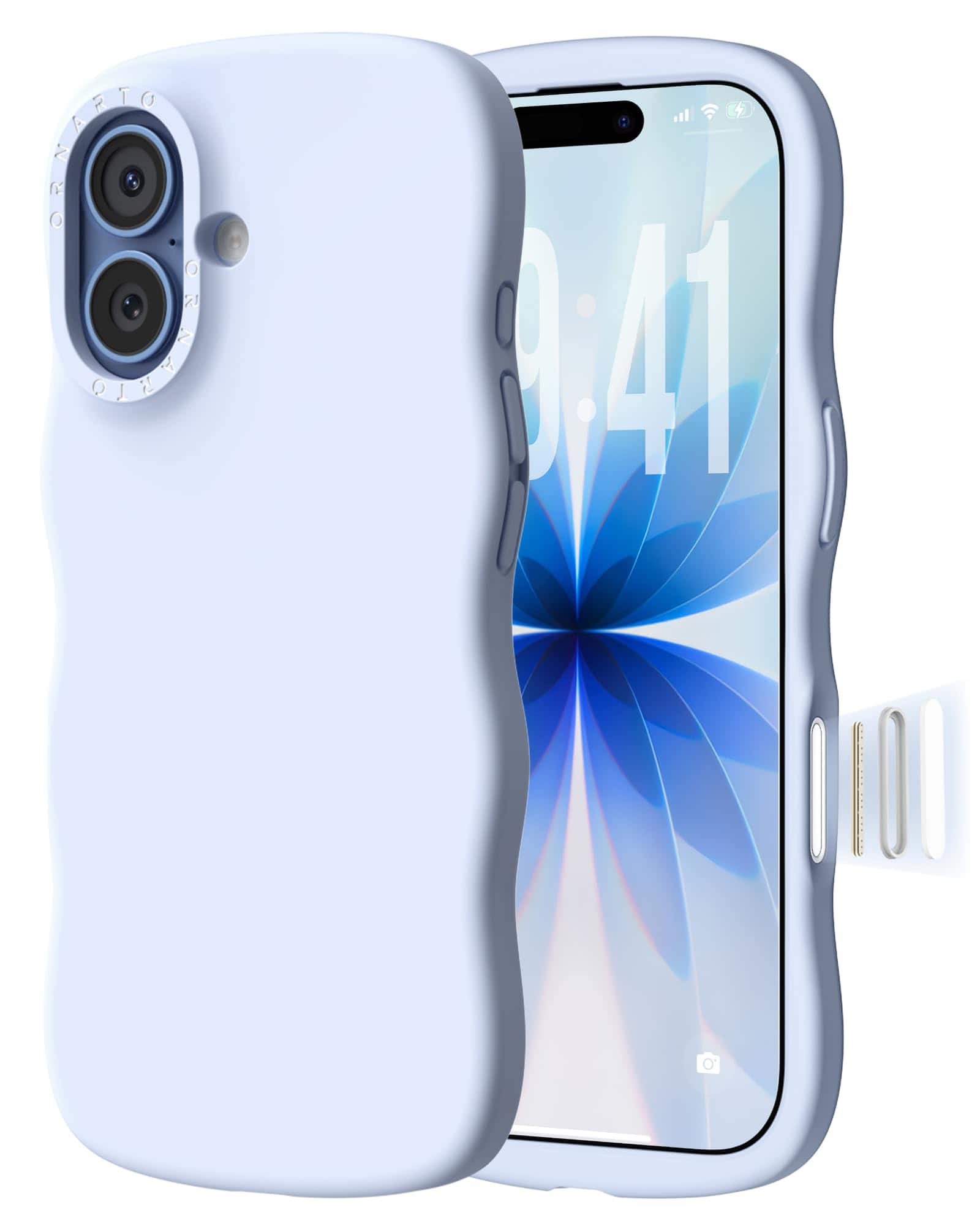 Ornarto - for iPhone 17 Case 6.3", Wavy Liquid Silicone Protection Case with Camera Control Button - Baby Blue