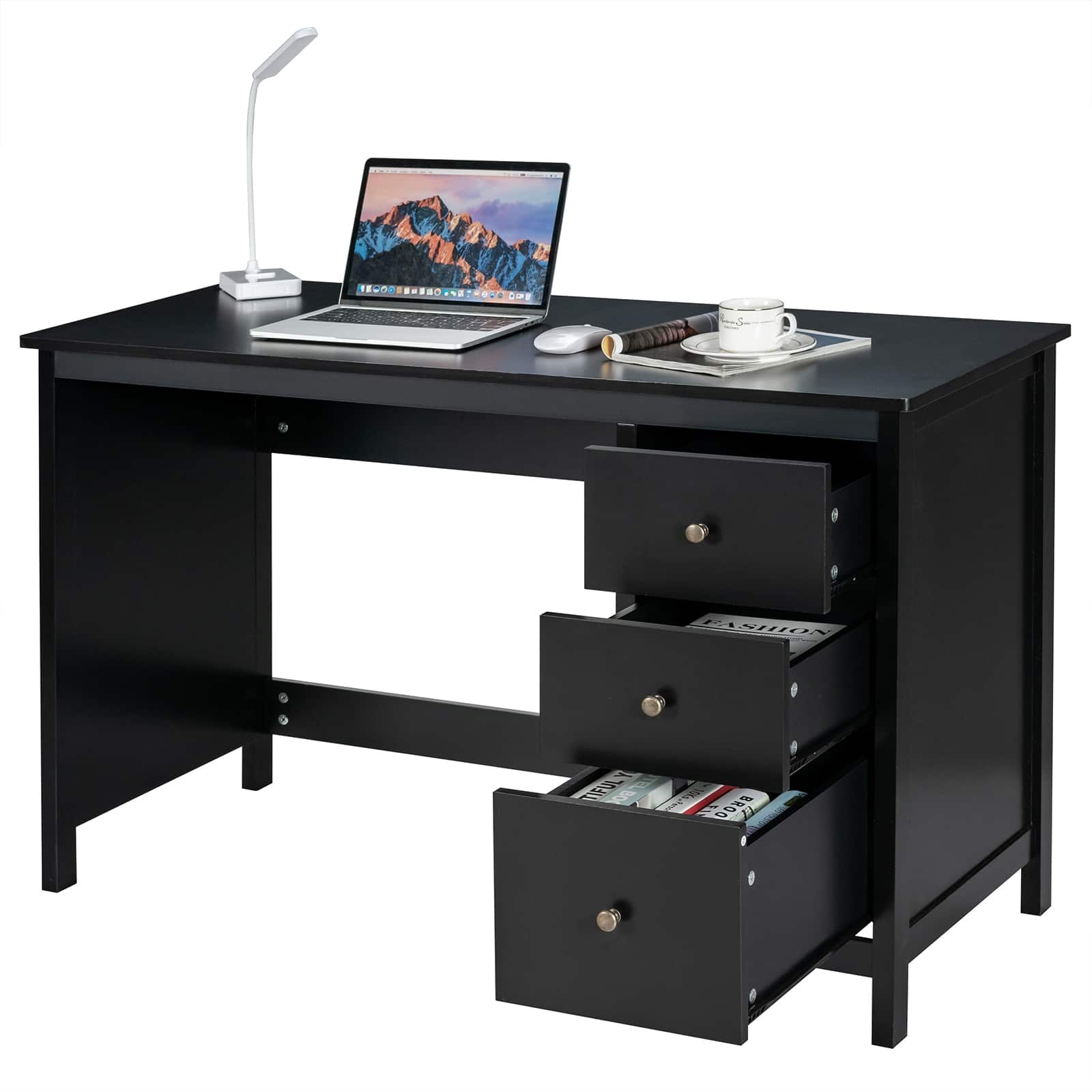 Ecooso - Home Office Desk with 3 Drawers, Large Desktop Computer Workstation for Study Room - Black