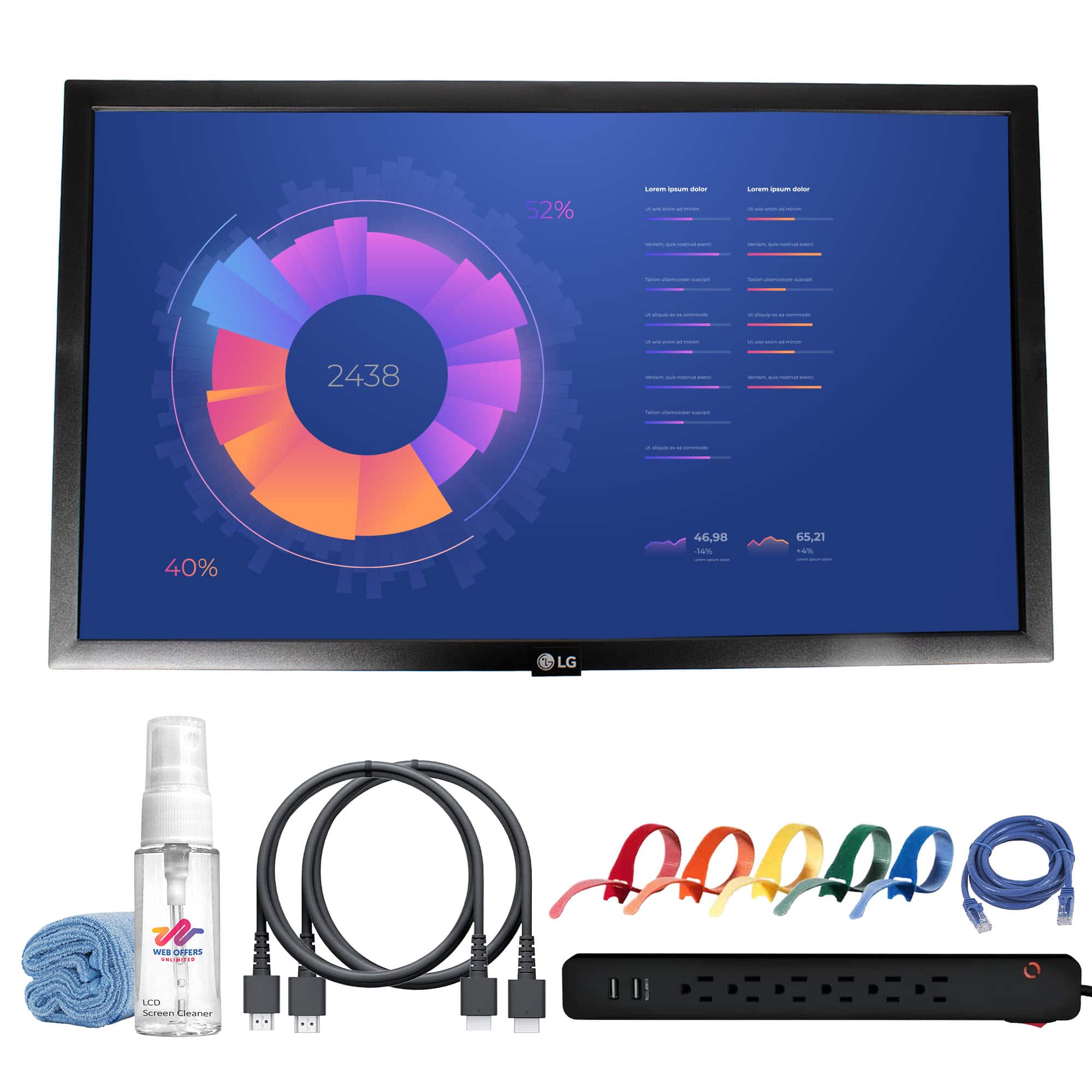 LG - SM3G-B 22" Full HD Commercial Monitor + Surge Protector + HDMI Cable + Cable Tie + More