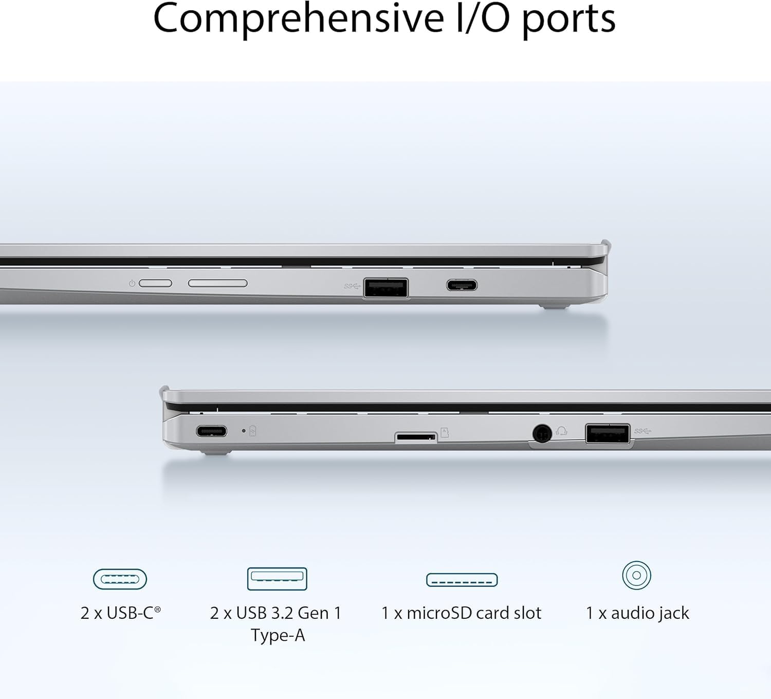 Comprehensive I/O ports

S9G

2 x USB-C
2 x USB 3.2 Gen 1 Type-A
1 x microSD card slot
1 x audio jack