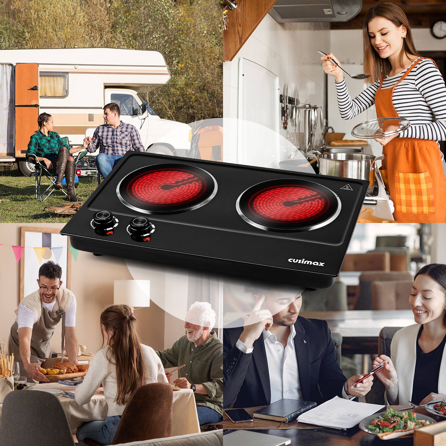 Alt View 4. Cusimax - 1800W  Electric Portable Countertop Infrared Ceramic Glass 2 Knob Control Easy Clean For Home Apt Dorm - Black.