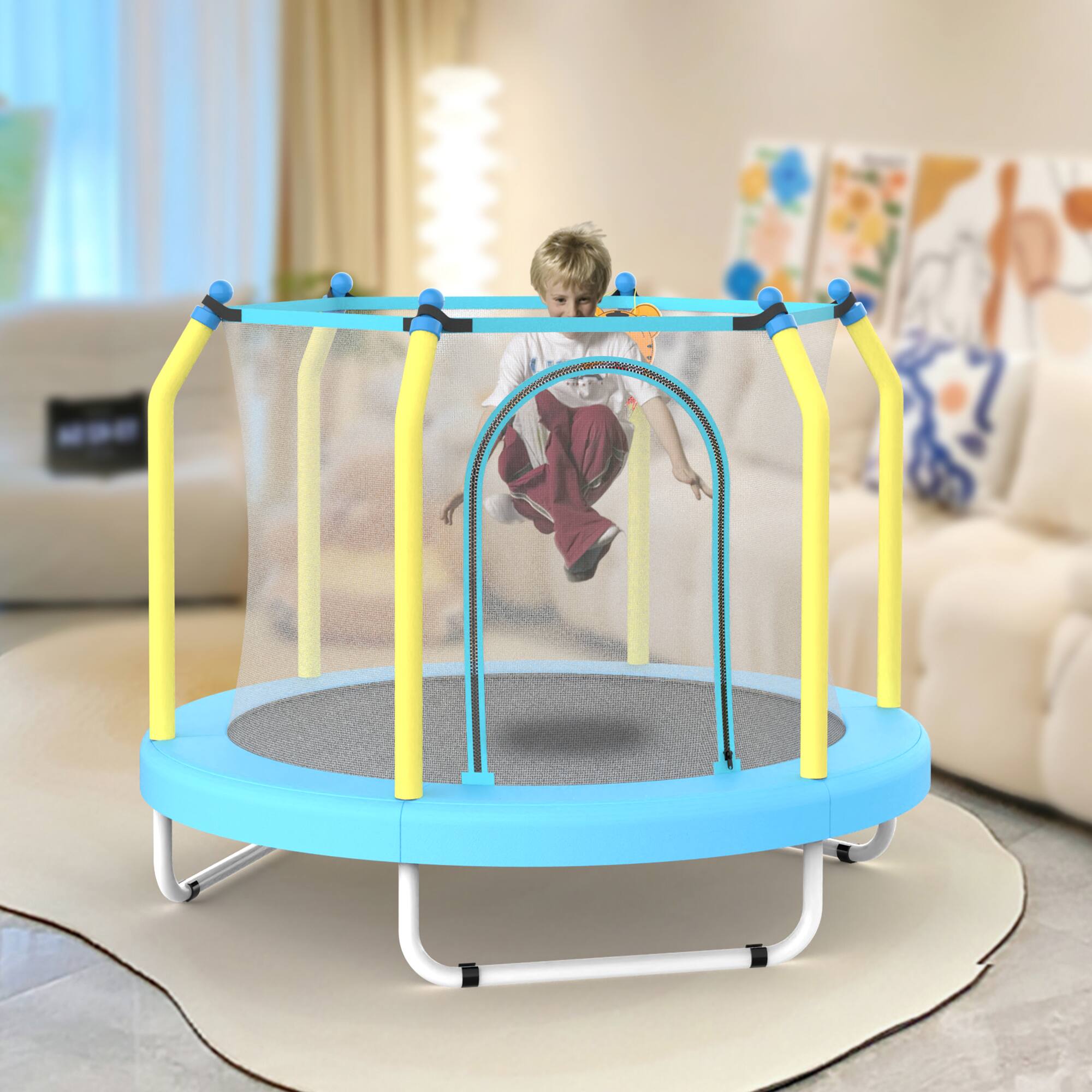 Alt View 4. Loheer - 55-Inch Kids Indoor & Outdoor Trampoline with Safety Enclosure Net & Basketball Hoop - Safe for Toddlers.