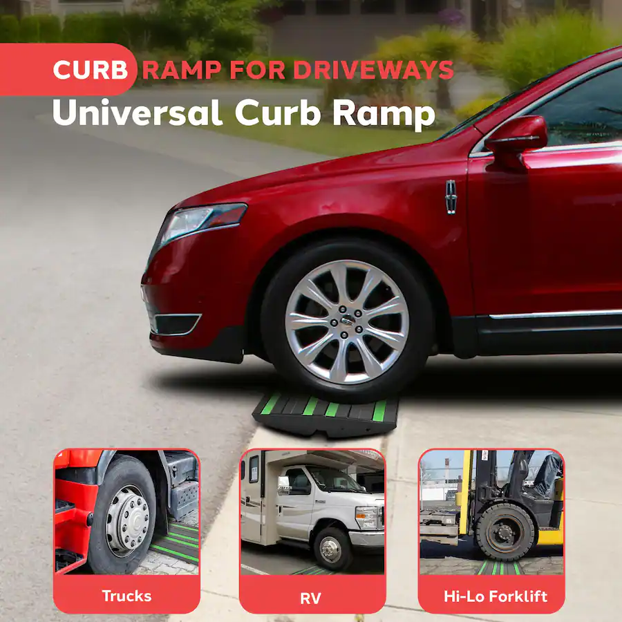 1ft Ramp Pyle 1ft Rubber Threshold Curb Ramp – Non Slip, Green Reflective Strips ...