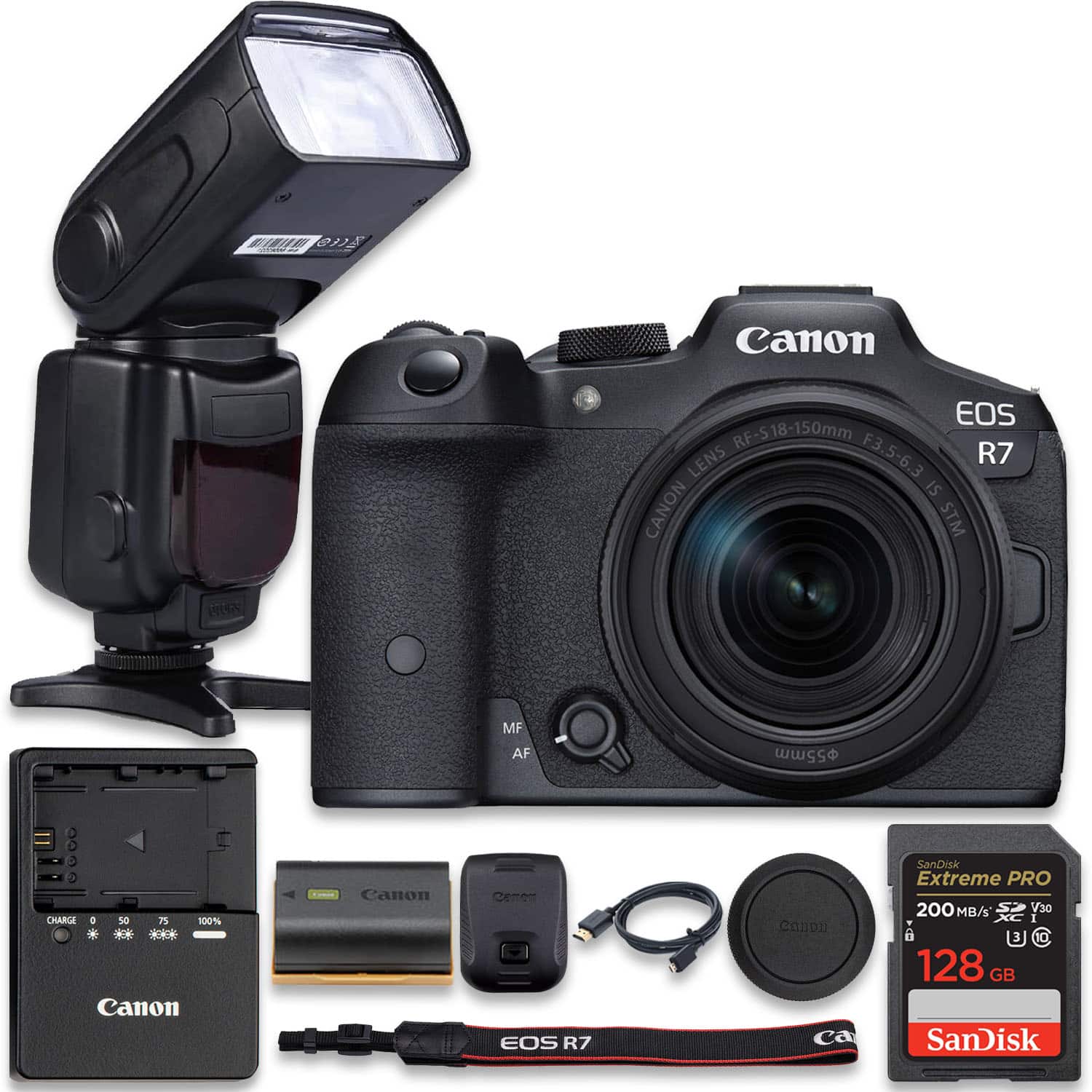 Bundle - Canon - EOS R7 Mirrorless Camera With RF-S 18-150mm f/3.5-6.3 IS STM Lens + TTL PRO Flash + SanDisk Extreme PRO 128GB - Black price history on PriceWatchPro