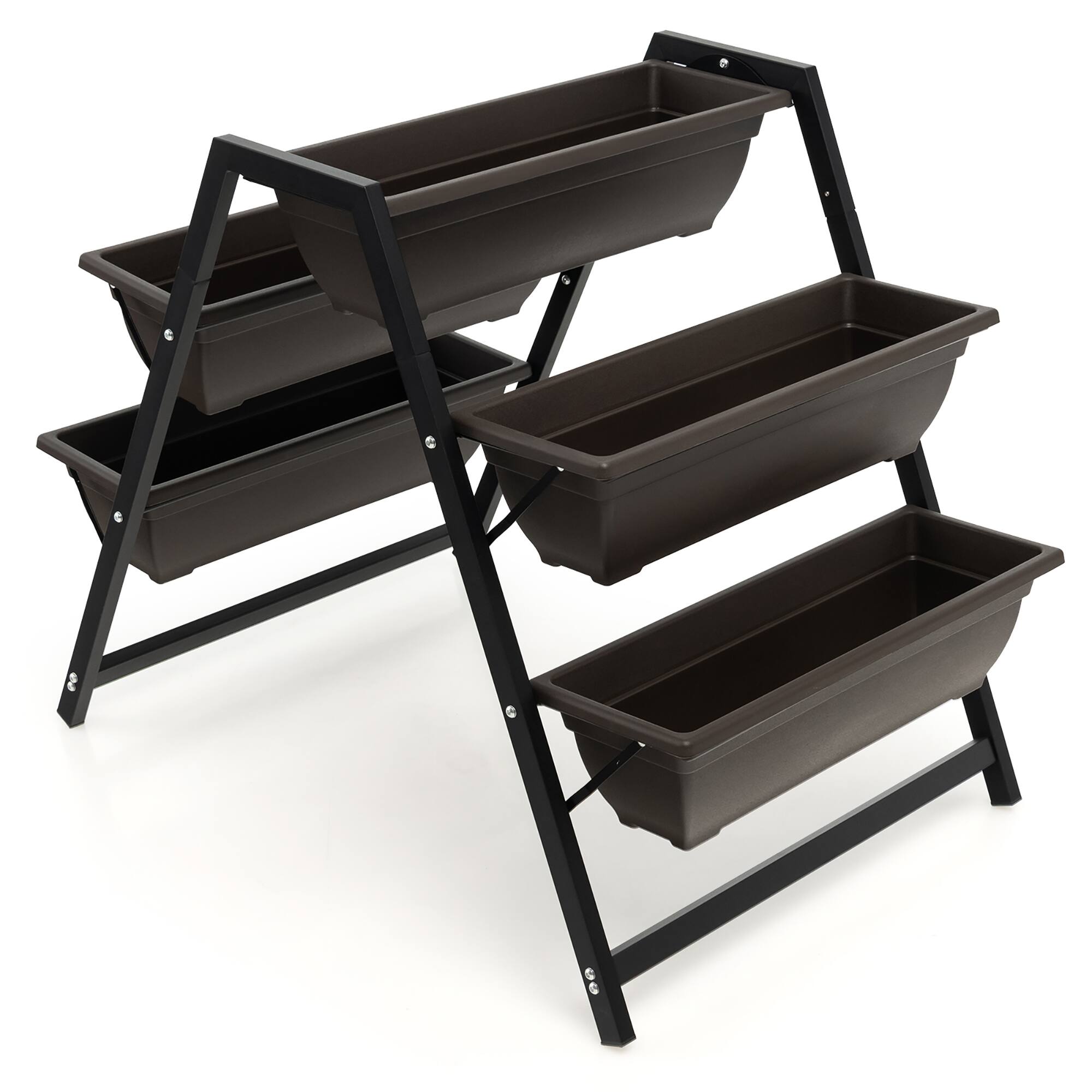 Alt View 1. Costway - 31”H Raised Garden Bed 3-Tier Vertical Planter w/5 Plant Boxes Indoor Outdoor - Black + Brown.