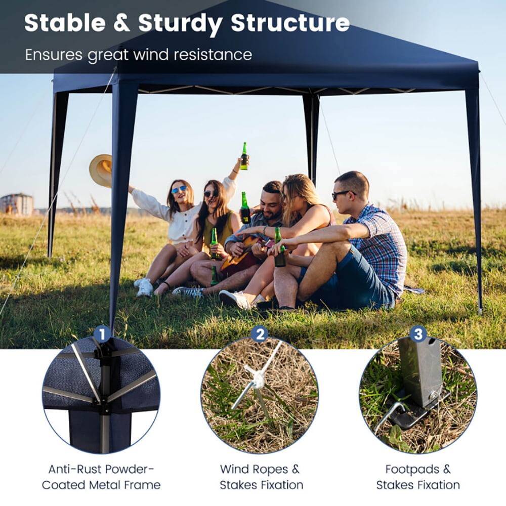 Stable & Sturdy Structure  
Ensures great wind resistance  

1. Anti-Rust Powder-Coated Metal Frame  
2. Wind Ropes & Stakes Fixation  
3. Footpads & Stakes Fixation