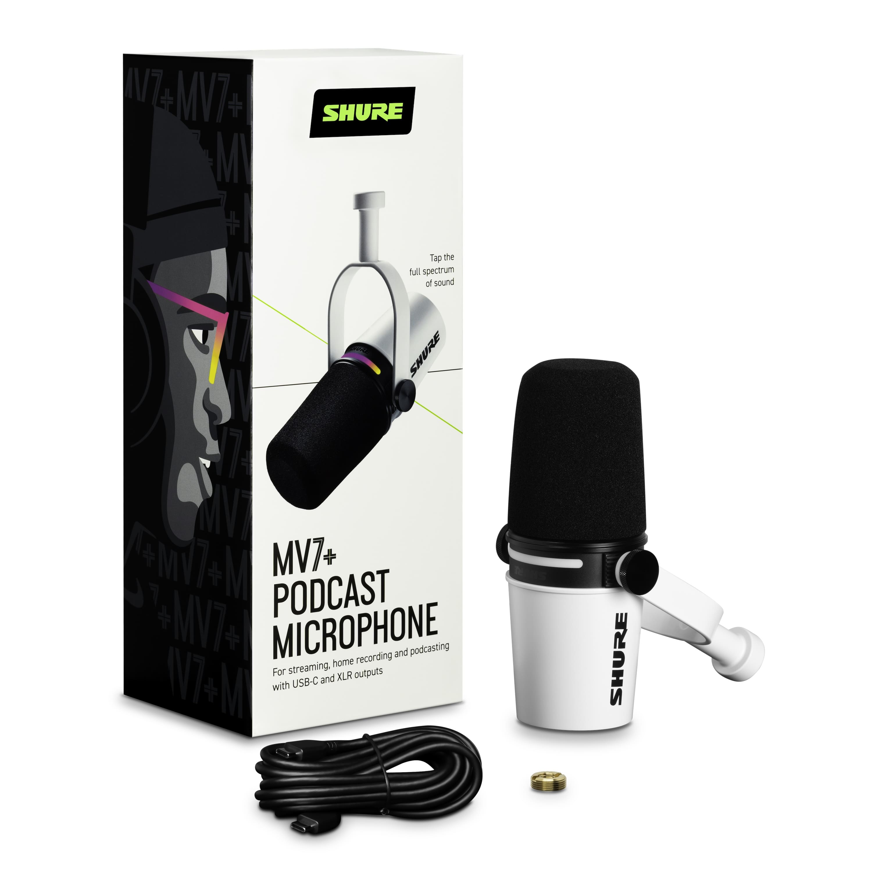 Alt View 1. Shure - MV7+ USB-C/XLR Dynamic Podcast Microphone - White.