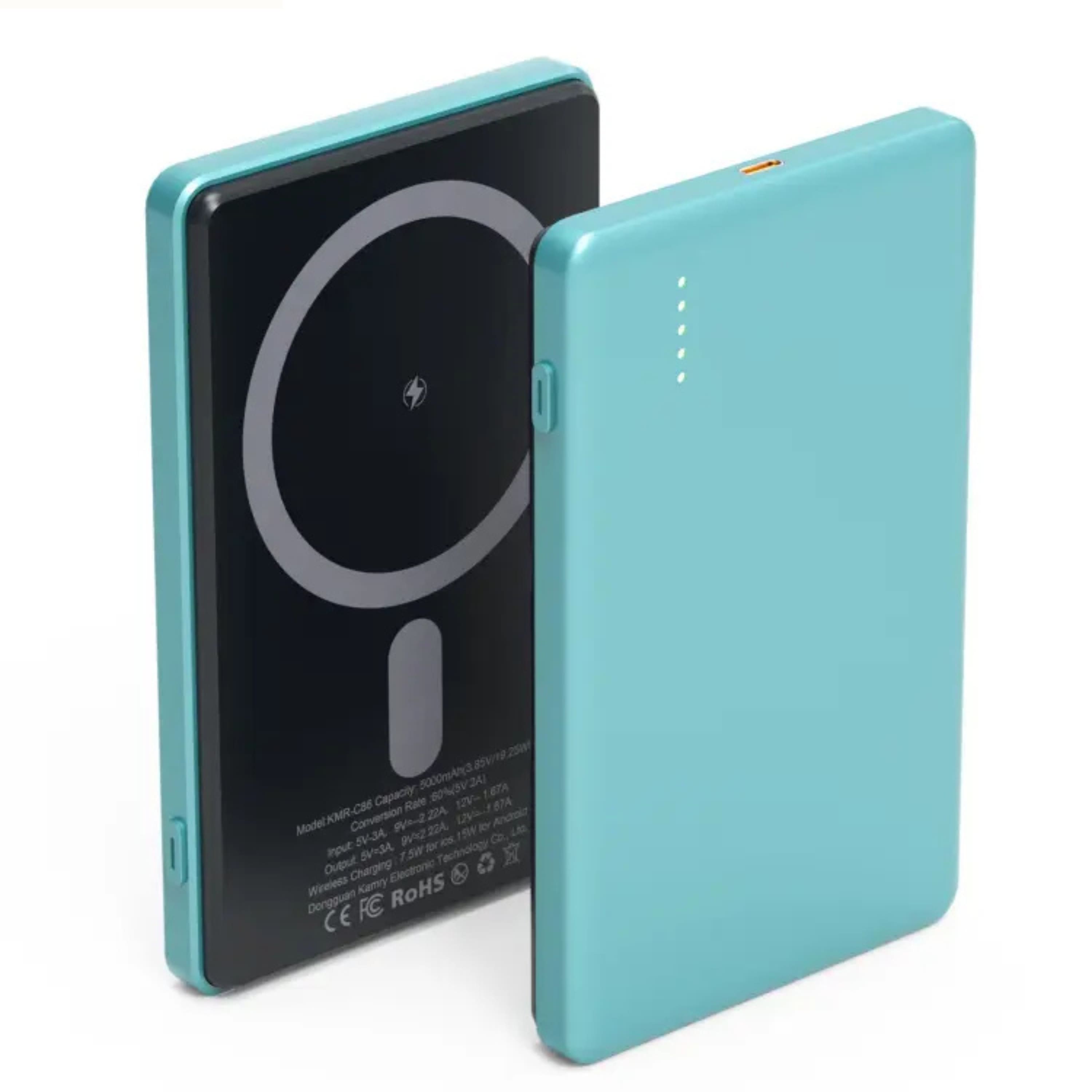 Kitcheniva - 5000mAh Slim Power Bank 2-in-1 Wireless Fast Charging Portable - Cyan
