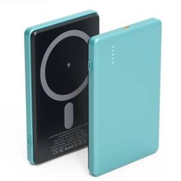 Kitcheniva - 5000mAh Slim Power Bank 2-in-1 Wireless Fast Charging Portable - Cyan