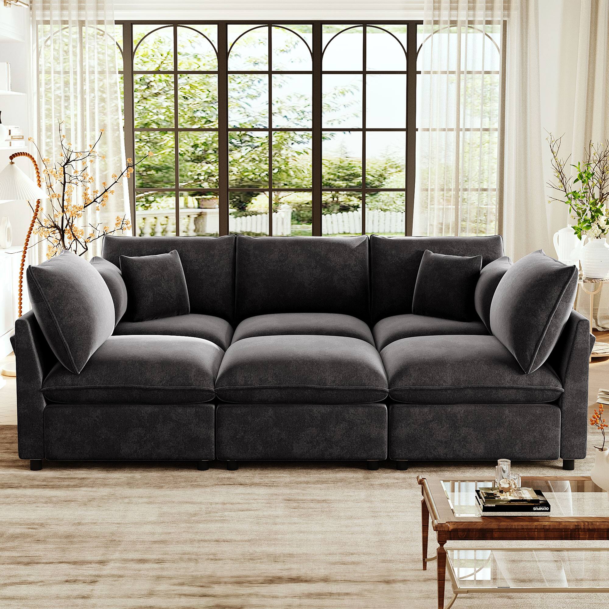 Angle. Whisen - Modular Sectional Sofa U-Shaped Couch with Ottoman, Storage Armrests and USB Ports - Black.