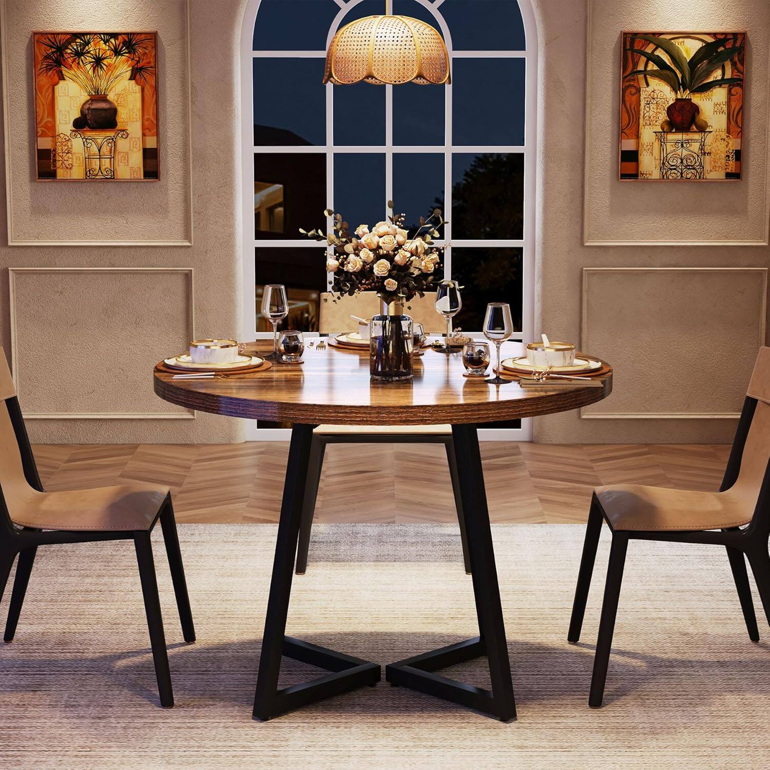 Back. Tribesigns - Dining Table with Engineered Wood Construction and Metal Frame for Dining Room, Kitchen and Living Room - Brown.