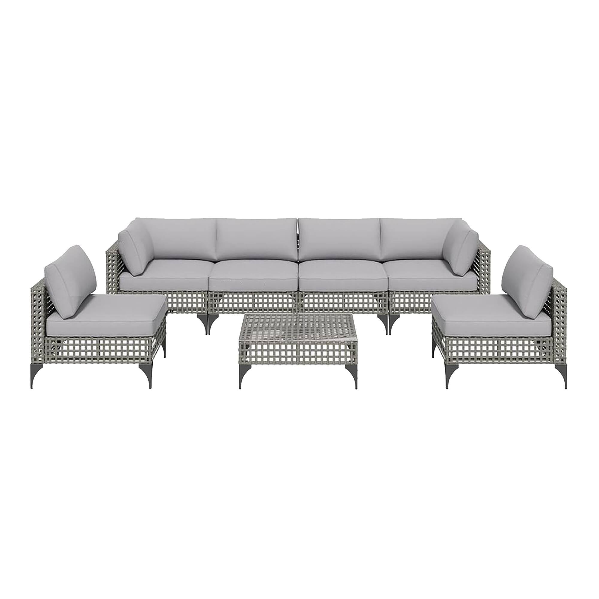 Alt View 4. Mondawe - 7-Piece Hollow Steel Seating Set with Waterproof Cushions and Adjustable Feet - Grey.