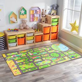 Sorbus - Car Mat - City Road Washable Rug for Kids, Car Carpet, Floor Play Mats, Easy to Clean Washable Rug - Green Large
