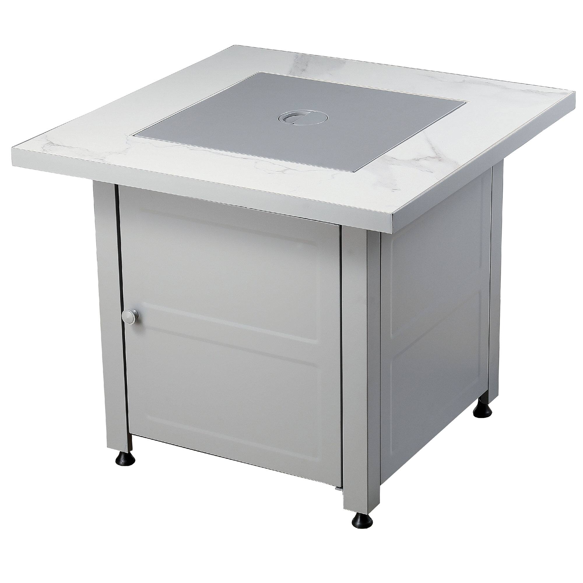 Alt View 4. Endless Summer - Endless Summer Outdoor Fire Pit Table with Faux Marble Finish, White Glass - White Glass.