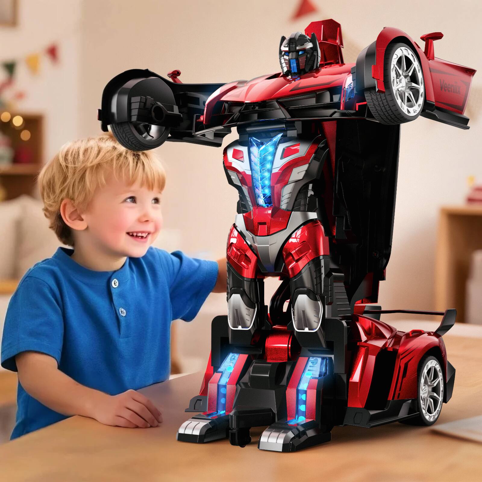 Alt View 4. Veeniix - V991 Transform Remote Control Car, 1:10 Big Size,One-Key Deformation, Robot Toys Gifts for Boys and Girls - Red.