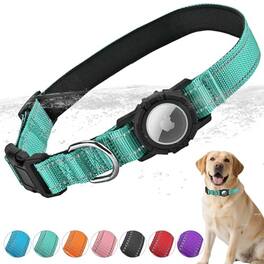 Leash Valley - Refurbished Excellent - Airtag Dog Collar With Waterproof Air Tag Holder Integrated Reflective Pet Soft Padding Adjustable Nylon For Dogs - Green-L (16.1"-23.6")