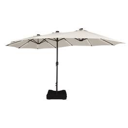 Boyel Living - Beige 15 FT Double-Head Patio Umbrella with Base with Solar Detachable Lights